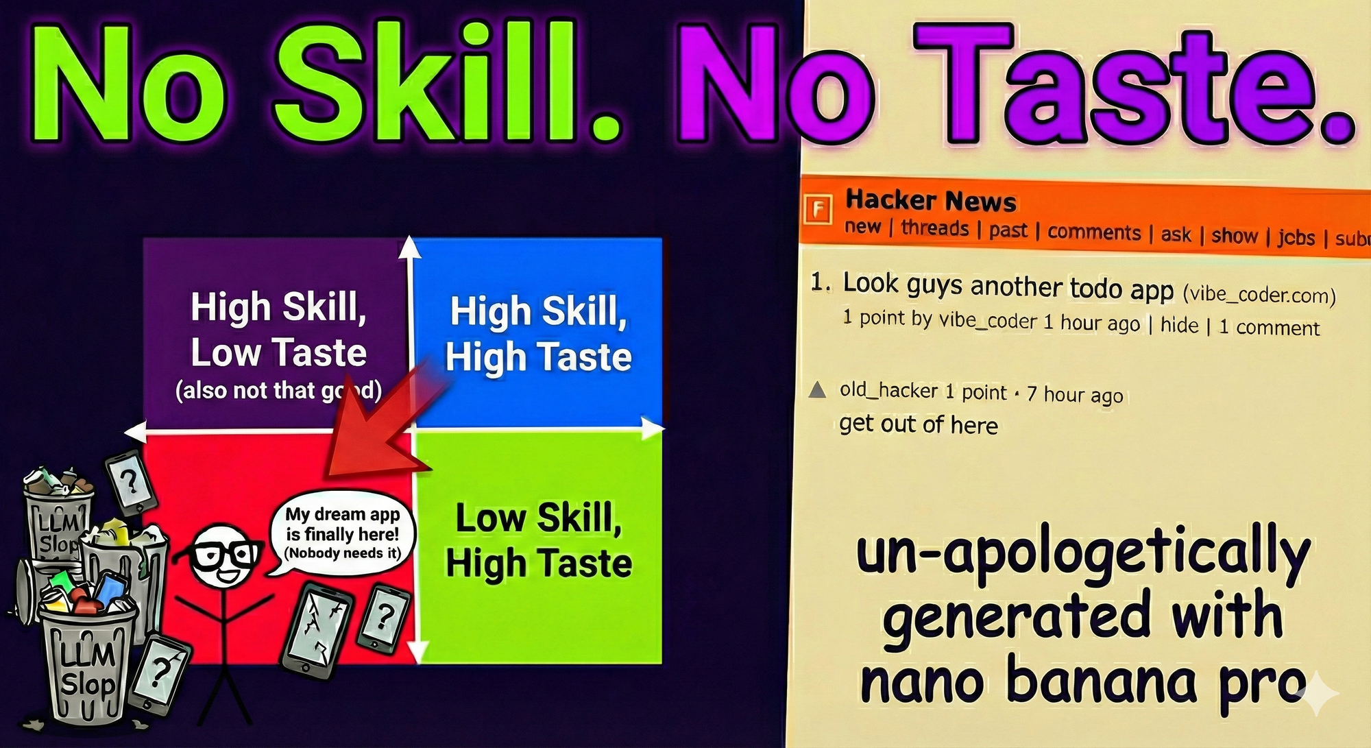 Post title, Gartner magic quadrant show casing skill and taste and joke HN post about a todo app